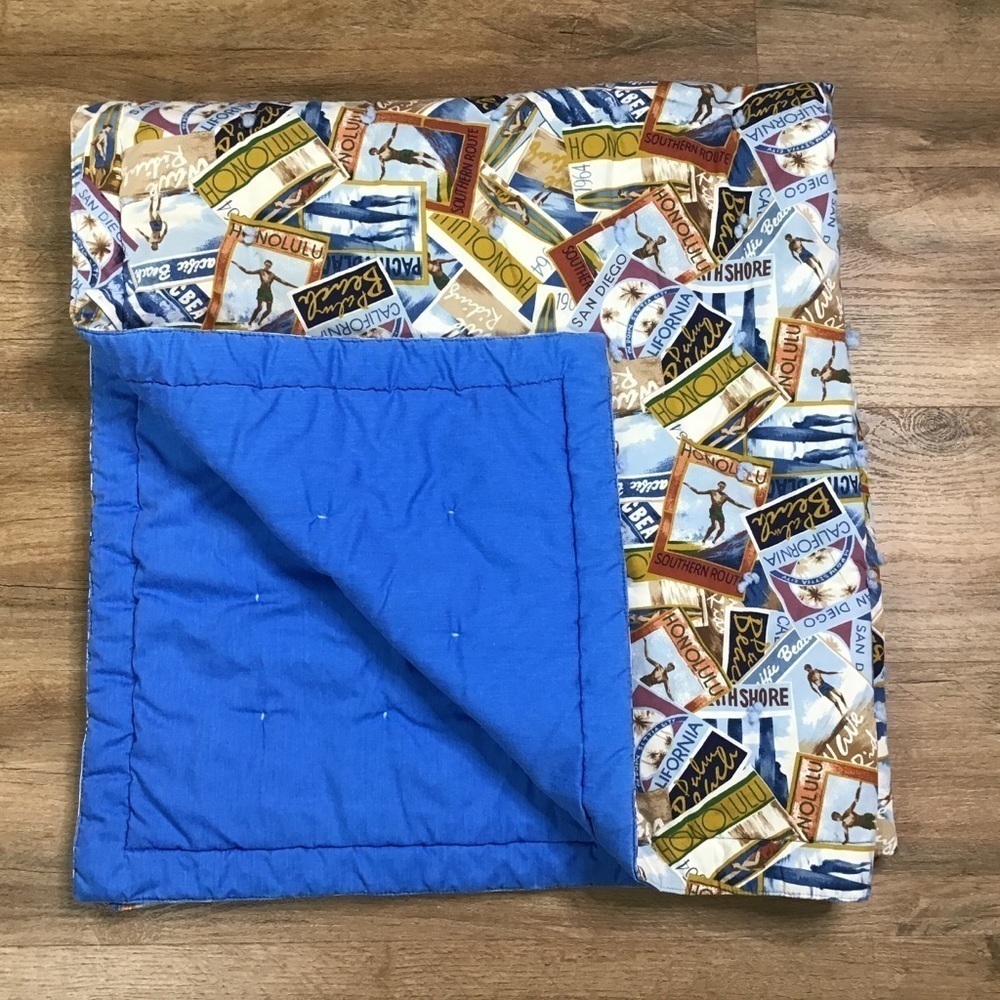 VINTAGE Handmade Blanket Quilt Baby Throw California SanDiego SurfBeachH…